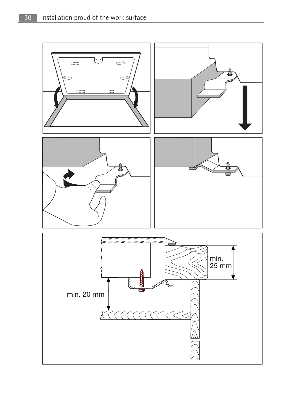 Installation proud of the work surface 30 | Electrolux 66331KF-N User Manual | Page 30 / 36