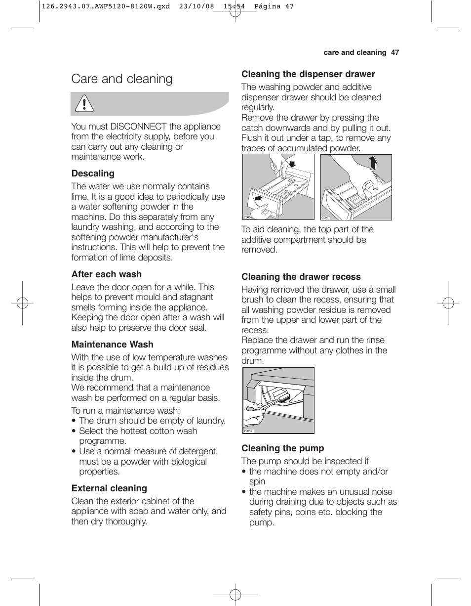 Care and cleaning | Electrolux AWF 8120 W User Manual | Page 19 / 34