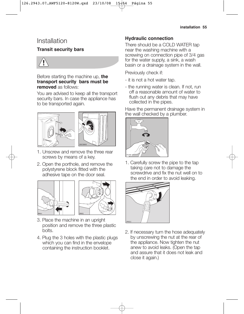 Installation | Electrolux AWF 8120 W User Manual | Page 27 / 34