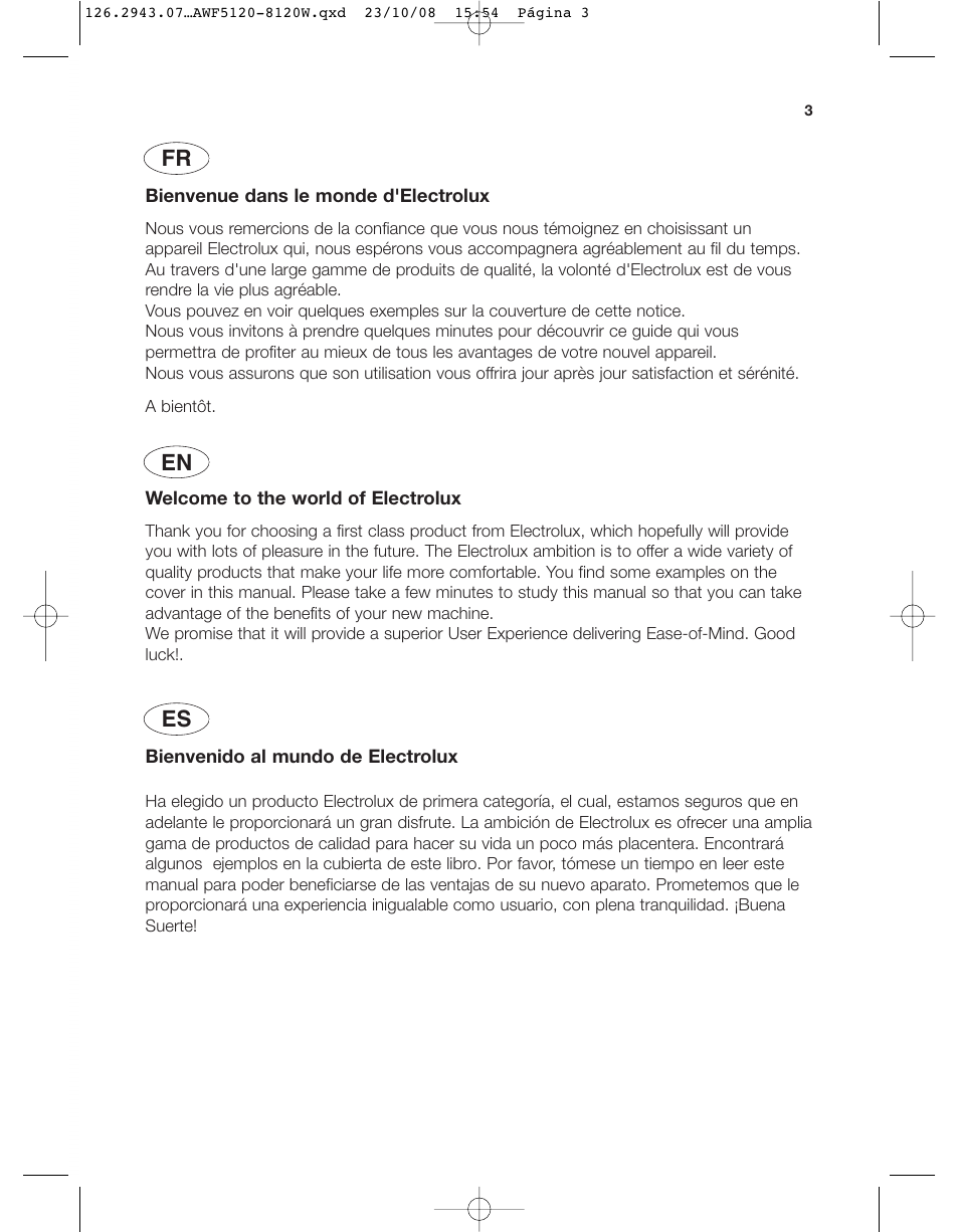 En fr es | Electrolux AWF 8120 W User Manual | Page 3 / 34