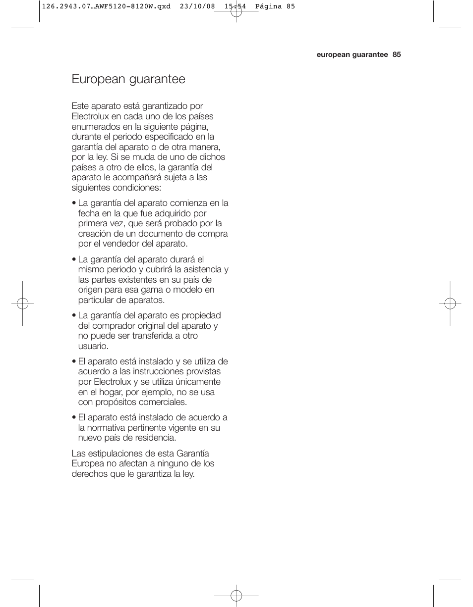 European guarantee | Electrolux AWF 8120 W User Manual | Page 31 / 34