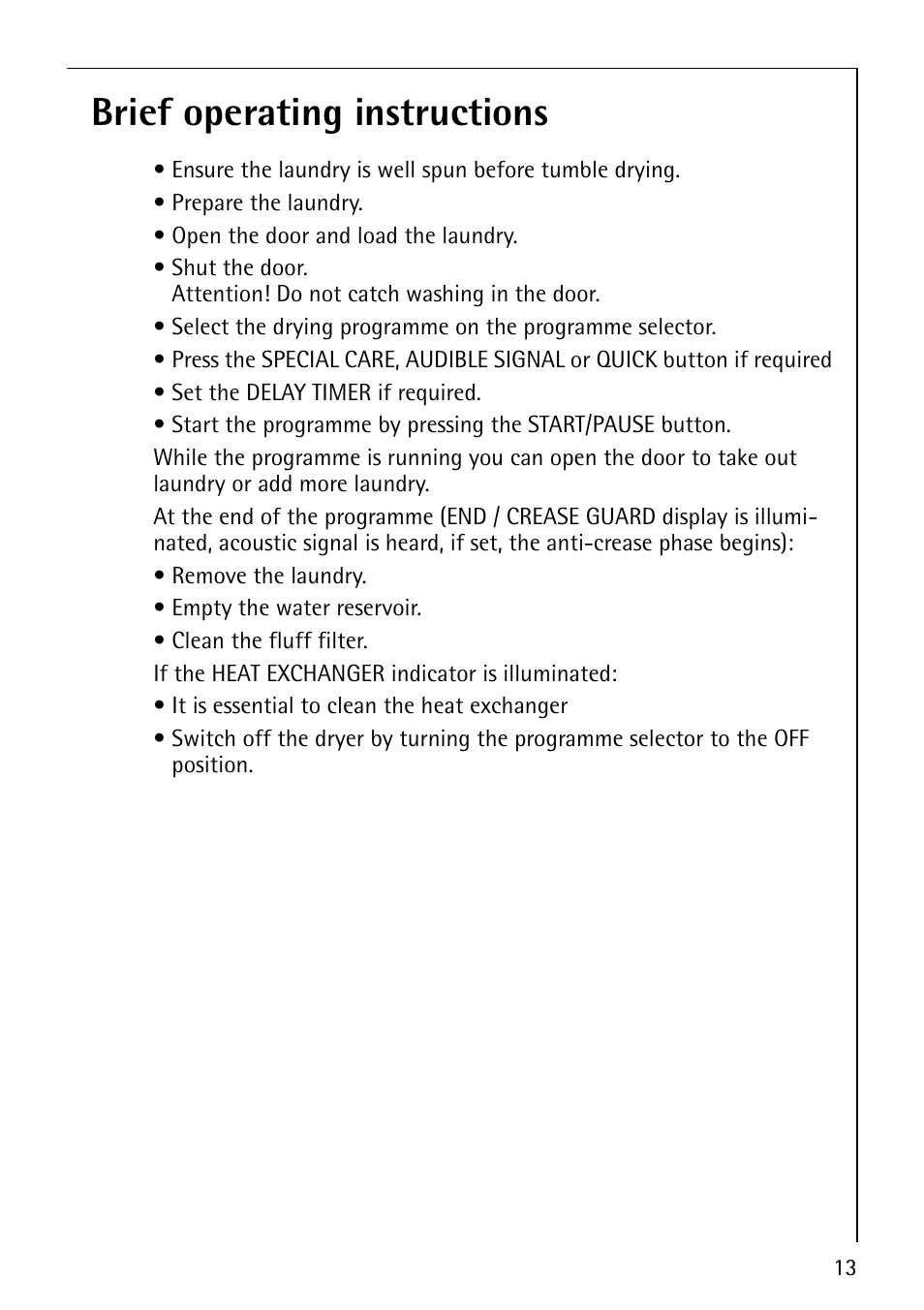 Brief operating instructions | Electrolux LAVATHERM 57560 User Manual | Page 13 / 40