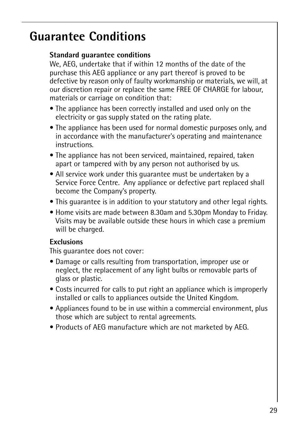 Guarantee conditions | Electrolux LAVATHERM 57560 User Manual | Page 29 / 40