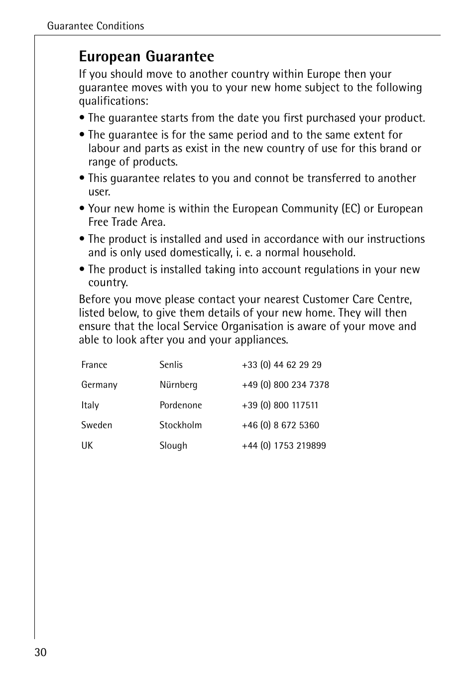 European guarantee | Electrolux LAVATHERM 57560 User Manual | Page 30 / 40