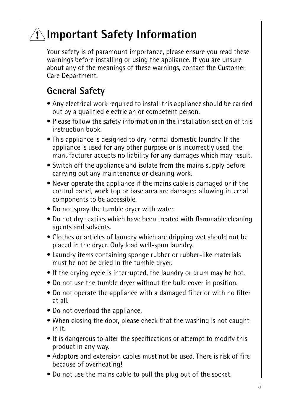 1 important safety information, General safety | Electrolux LAVATHERM 57560 User Manual | Page 5 / 40