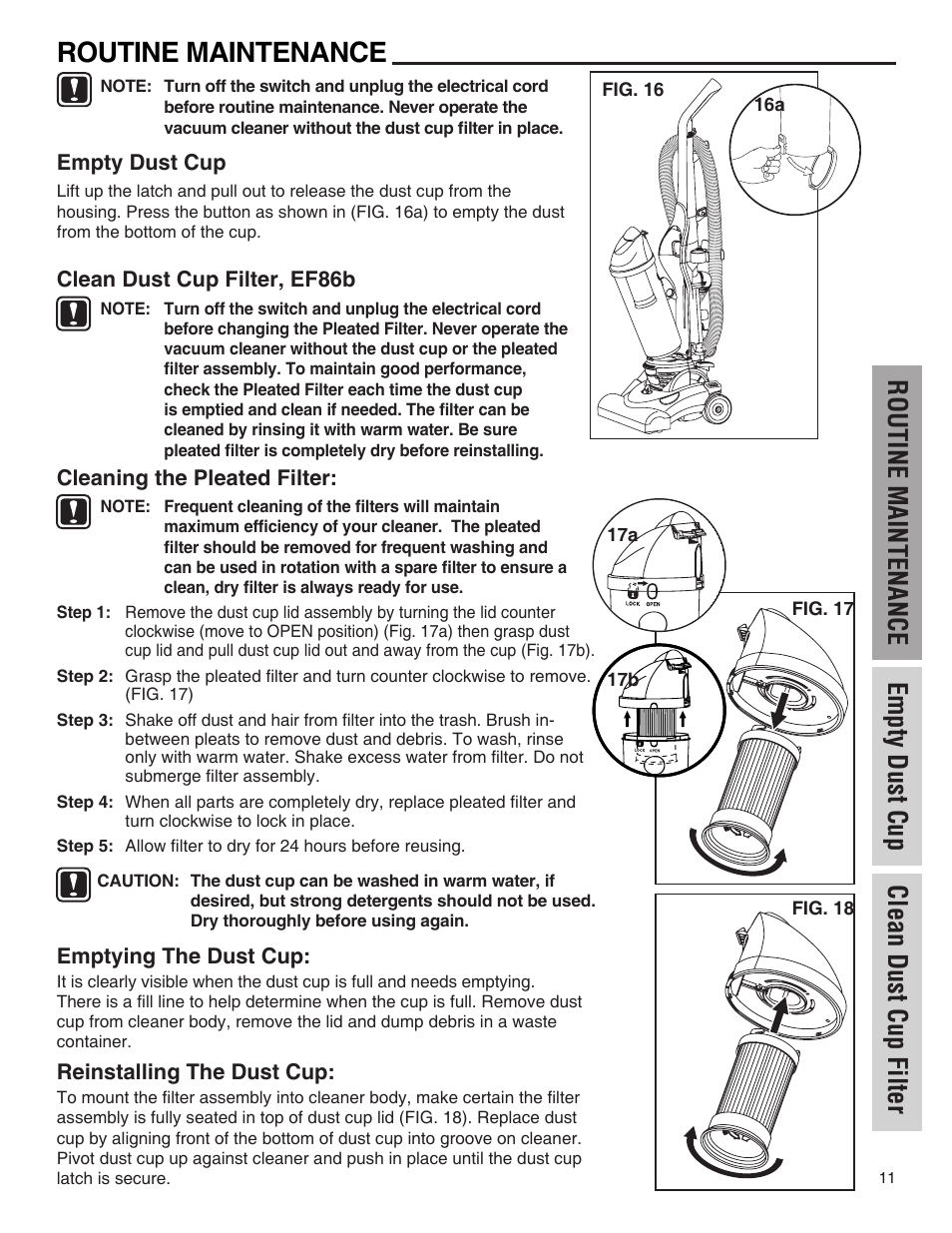 Routine maintenance, Empty dust cup clean dust cup filter | Electrolux Z4700 Series User Manual | Page 11 / 16