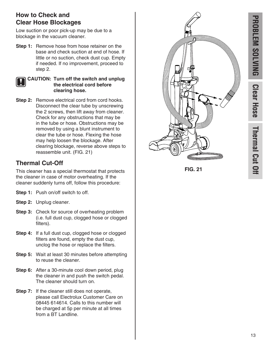 Problem solving clear hose thermal cut off | Electrolux Z4700 Series User Manual | Page 13 / 16