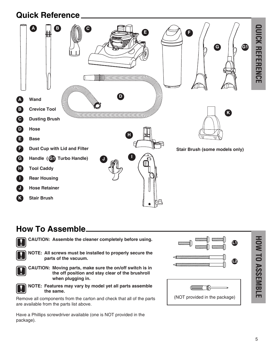 How to assemble, Quick reference, Quick reference how to assemble | Electrolux Z4700 Series User Manual | Page 5 / 16