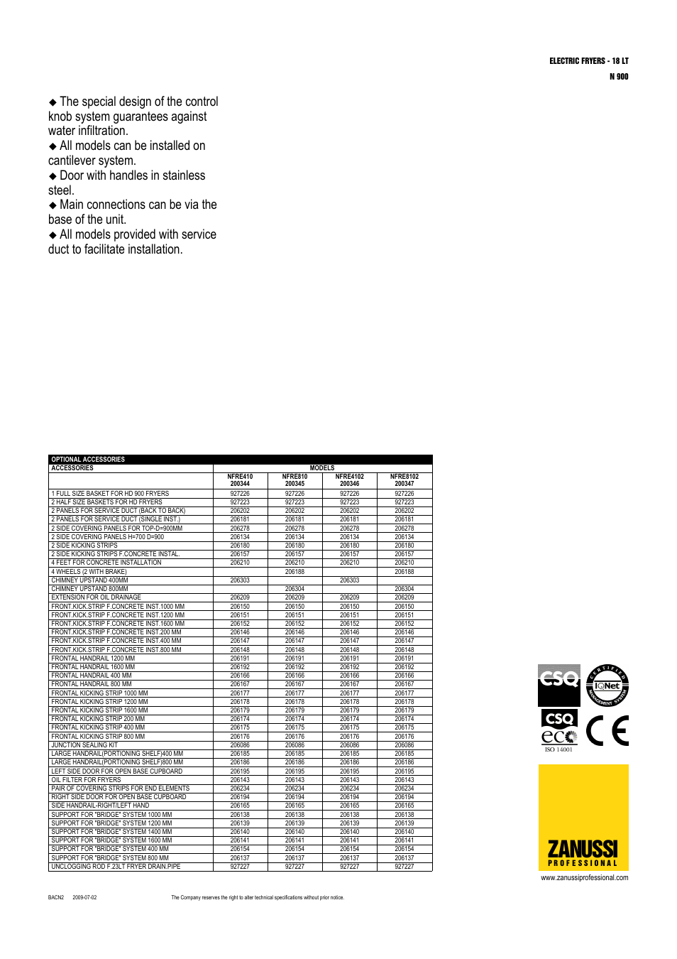 Zanussi, All models can be installed on cantilever system, Door with handles in stainless steel | Main connections can be via the base of the unit | Electrolux NFRE410 User Manual | Page 2 / 3