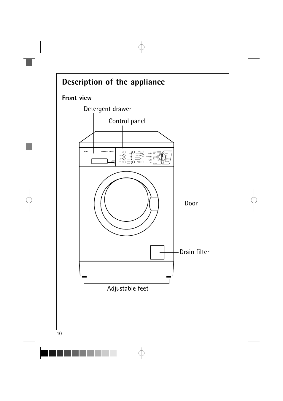 Description of the appliance, Front view | Electrolux LAVAMAT 16810 User Manual | Page 10 / 56