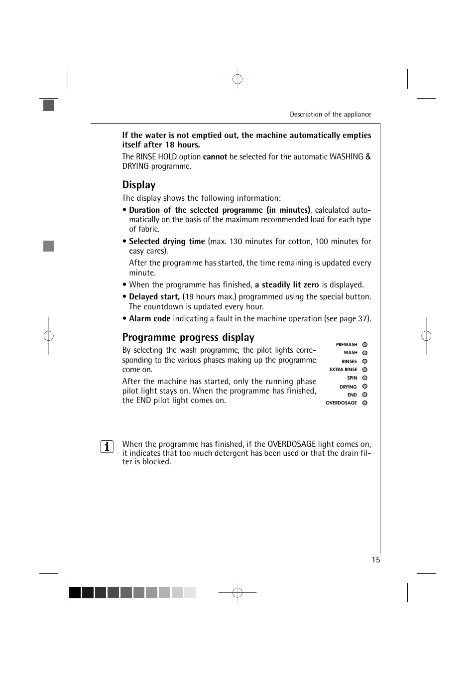 Display, Programme progress display | Electrolux LAVAMAT 16810 User Manual | Page 15 / 56