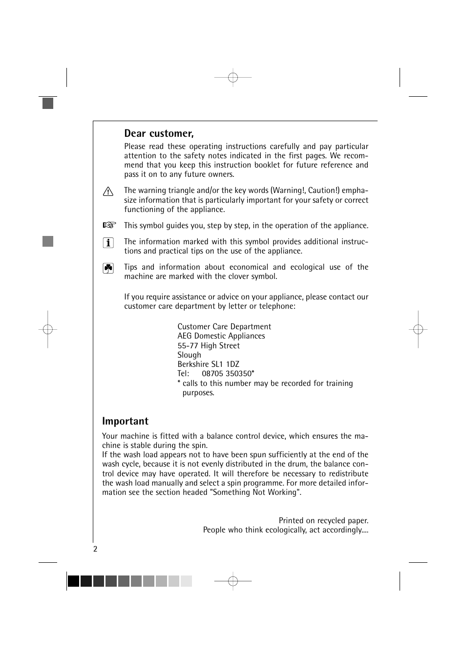 Dear customer, Important | Electrolux LAVAMAT 16810 User Manual | Page 2 / 56