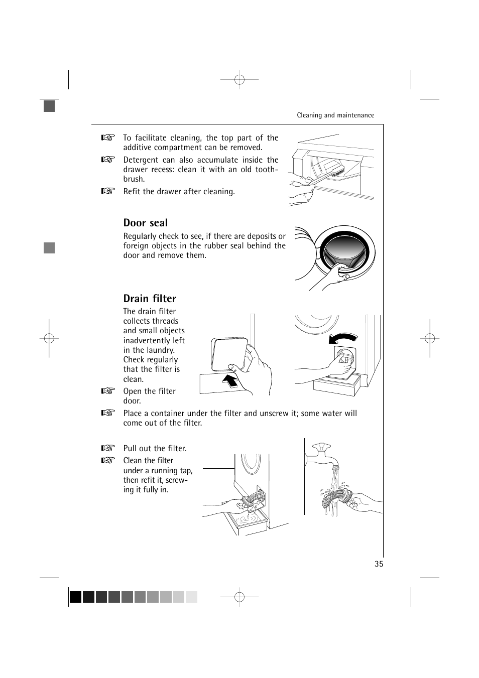 Door seal, Drain filter | Electrolux LAVAMAT 16810 User Manual | Page 35 / 56