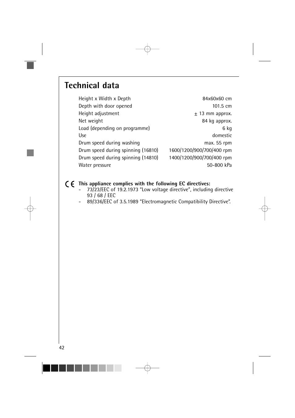 Technical data | Electrolux LAVAMAT 16810 User Manual | Page 42 / 56