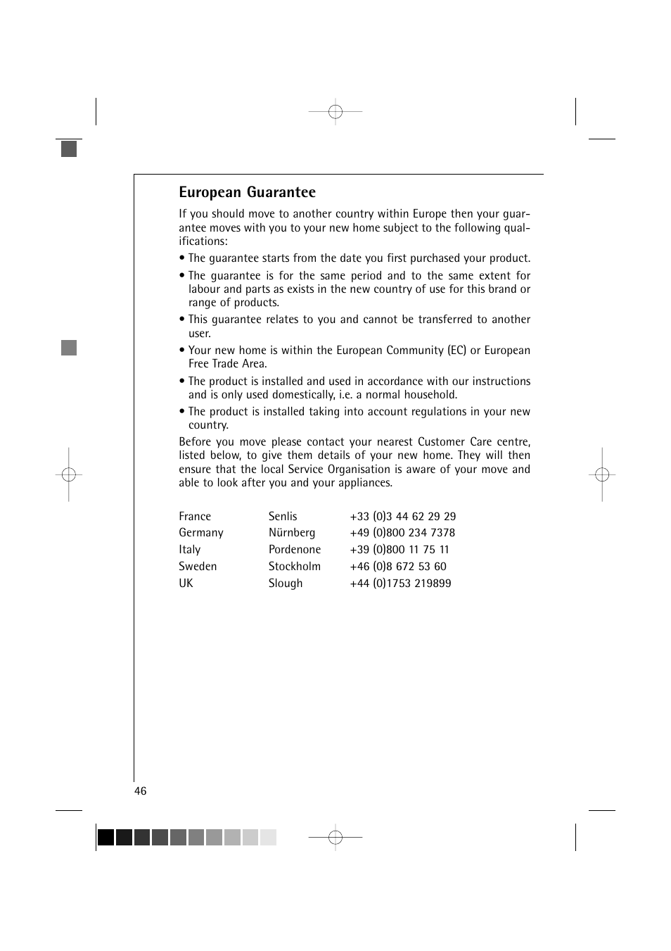 European guarantee | Electrolux LAVAMAT 16810 User Manual | Page 46 / 56