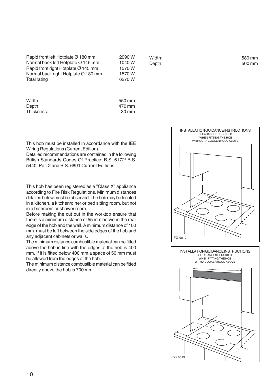 Instructions for the installer, Engineers technical data heating elements ratings, Cut out dimensions | Important safety requirements, Location, Overall dimensions | Electrolux U26227 User Manual | Page 10 / 16