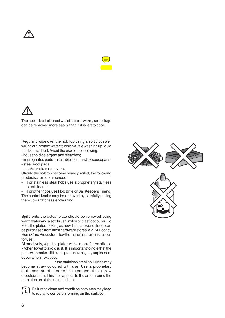 Maintenance and cleaning, The hob top, The hotplates | Electrolux U26227 User Manual | Page 6 / 16