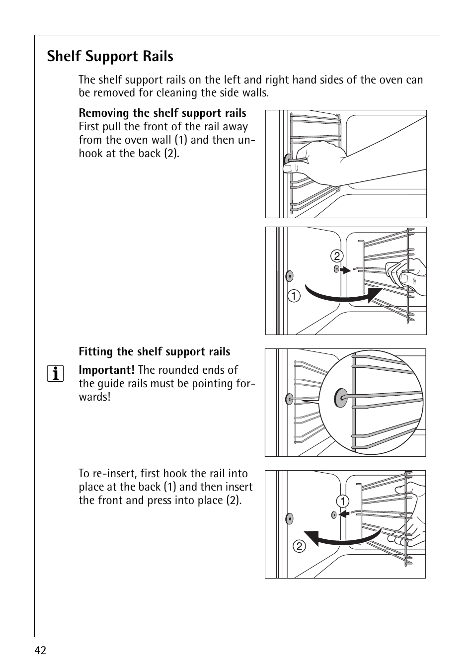 Shelf support rails | Electrolux E2191-4 User Manual | Page 42 / 56