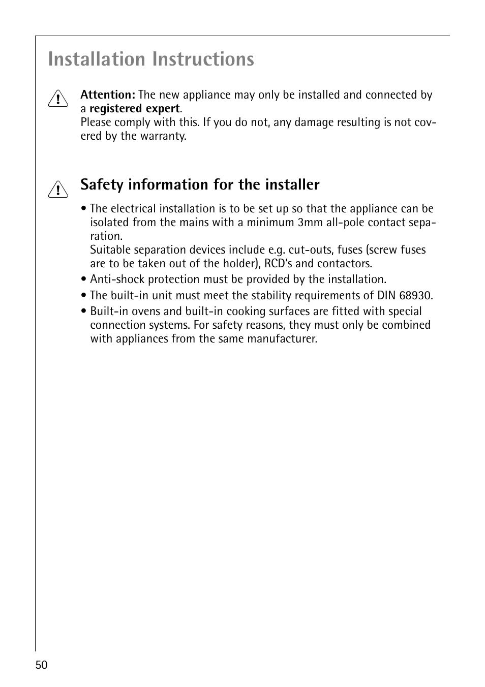 Installation instructions 1 | Electrolux E2191-4 User Manual | Page 50 / 56