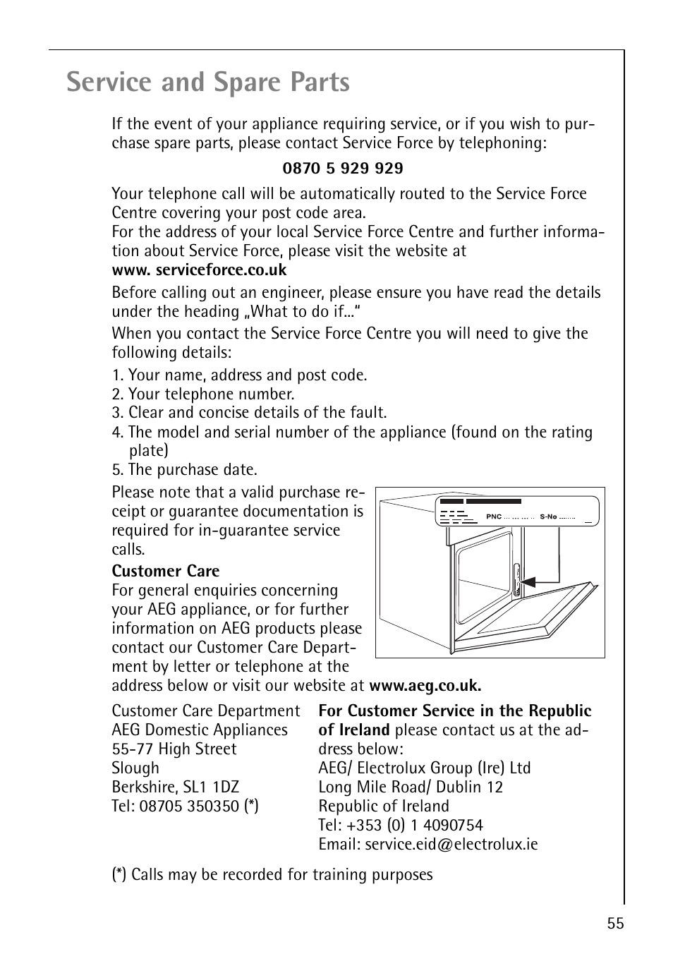 Service and spare parts | Electrolux E2191-4 User Manual | Page 55 / 56