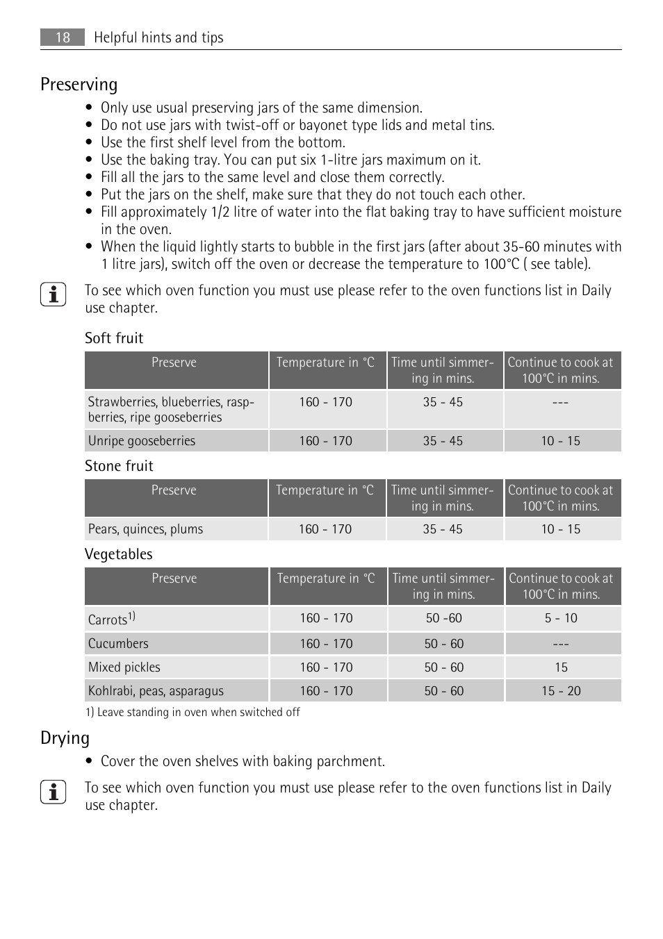 Preserving, Drying | Electrolux E33542-6 User Manual | Page 18 / 28