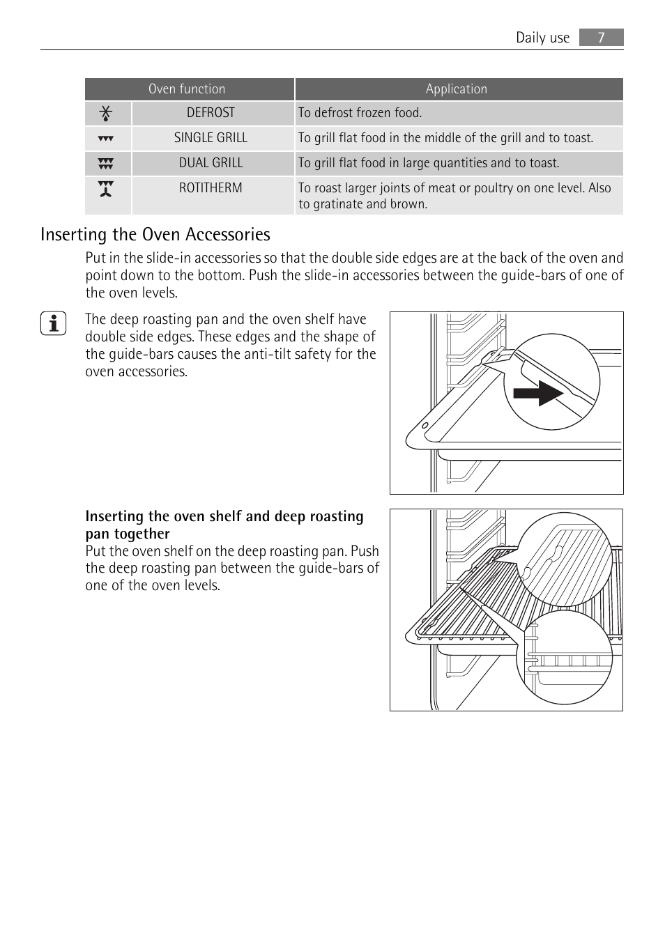 Inserting the oven accessories | Electrolux E33542-6 User Manual | Page 7 / 28