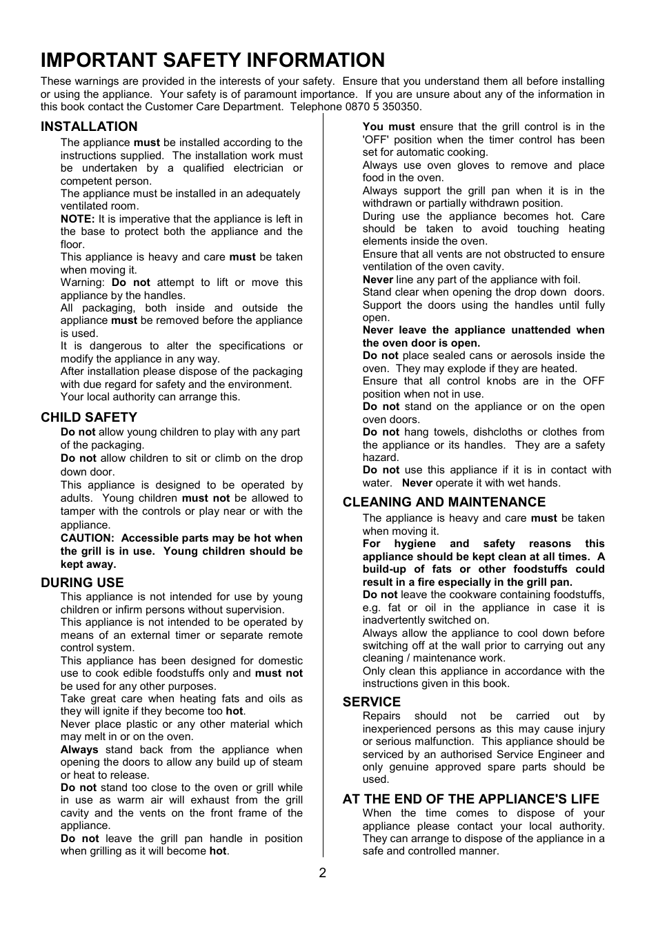 Important safety information | Electrolux U7101-4 User Manual | Page 2 / 48