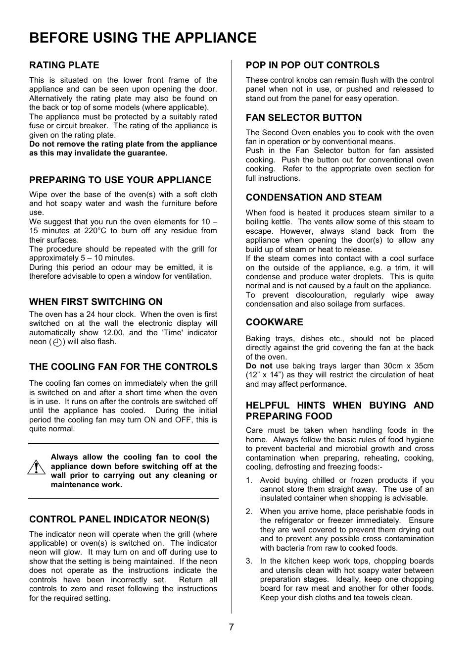 Before using the appliance | Electrolux U7101-4 User Manual | Page 7 / 48