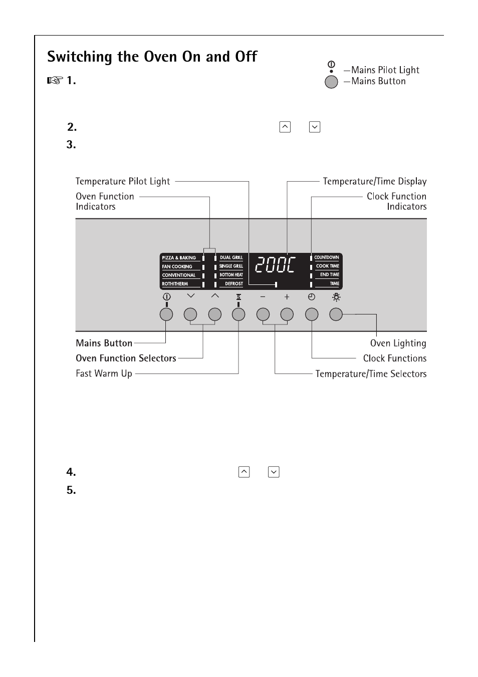 Switching the oven on and off | Electrolux B 81405 User Manual | Page 20 / 72