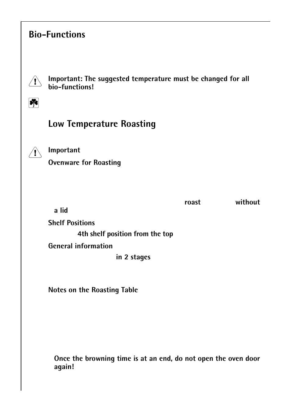 Bio-functions, Low temperature roasting | Electrolux B 81405 User Manual | Page 42 / 72