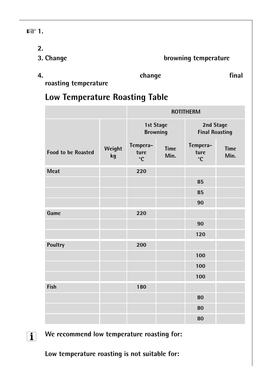 Low temperature roasting table | Electrolux B 81405 User Manual | Page 43 / 72
