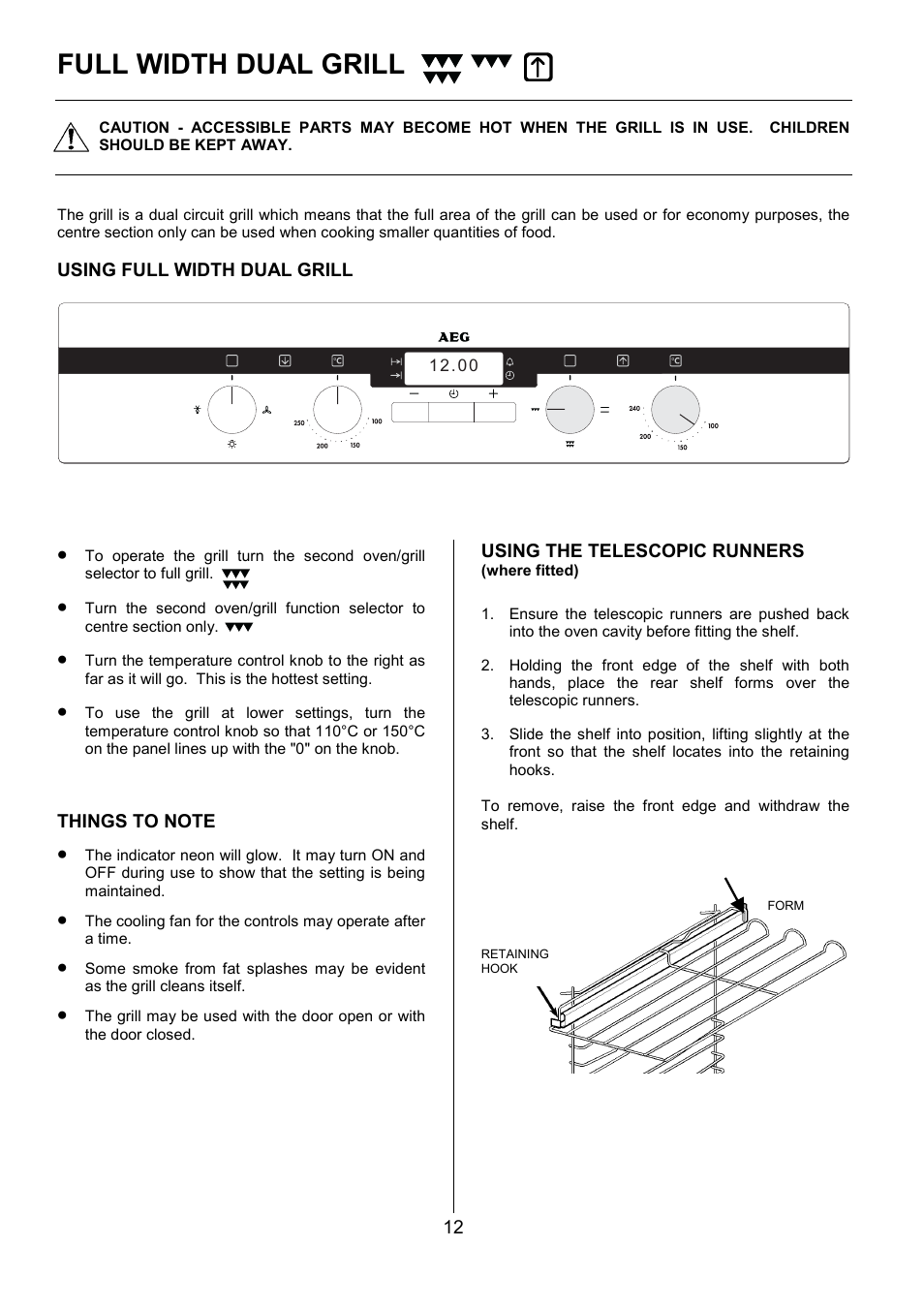 Full width dual grill | Electrolux D2100-4 User Manual | Page 12 / 40