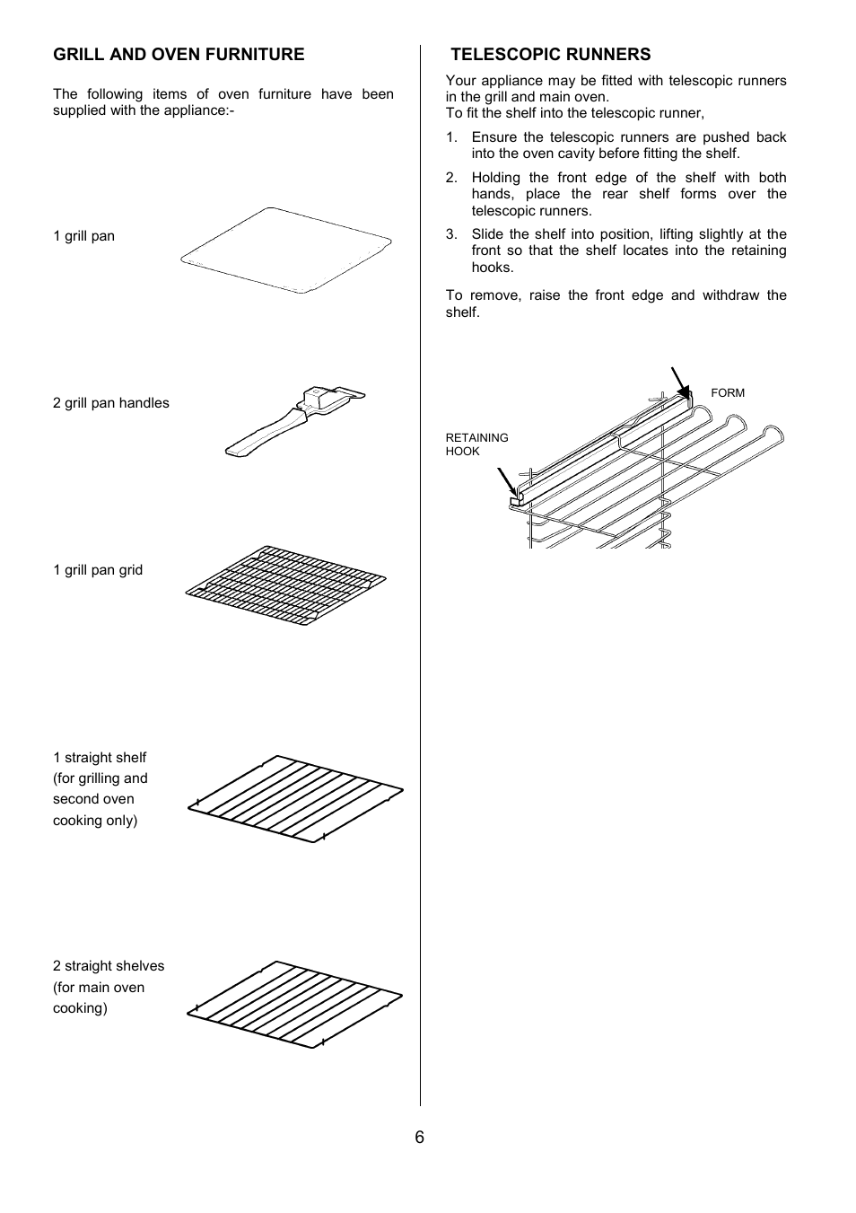 6grill and oven furniture, Telescopic runners | Electrolux D2100-4 User Manual | Page 6 / 40