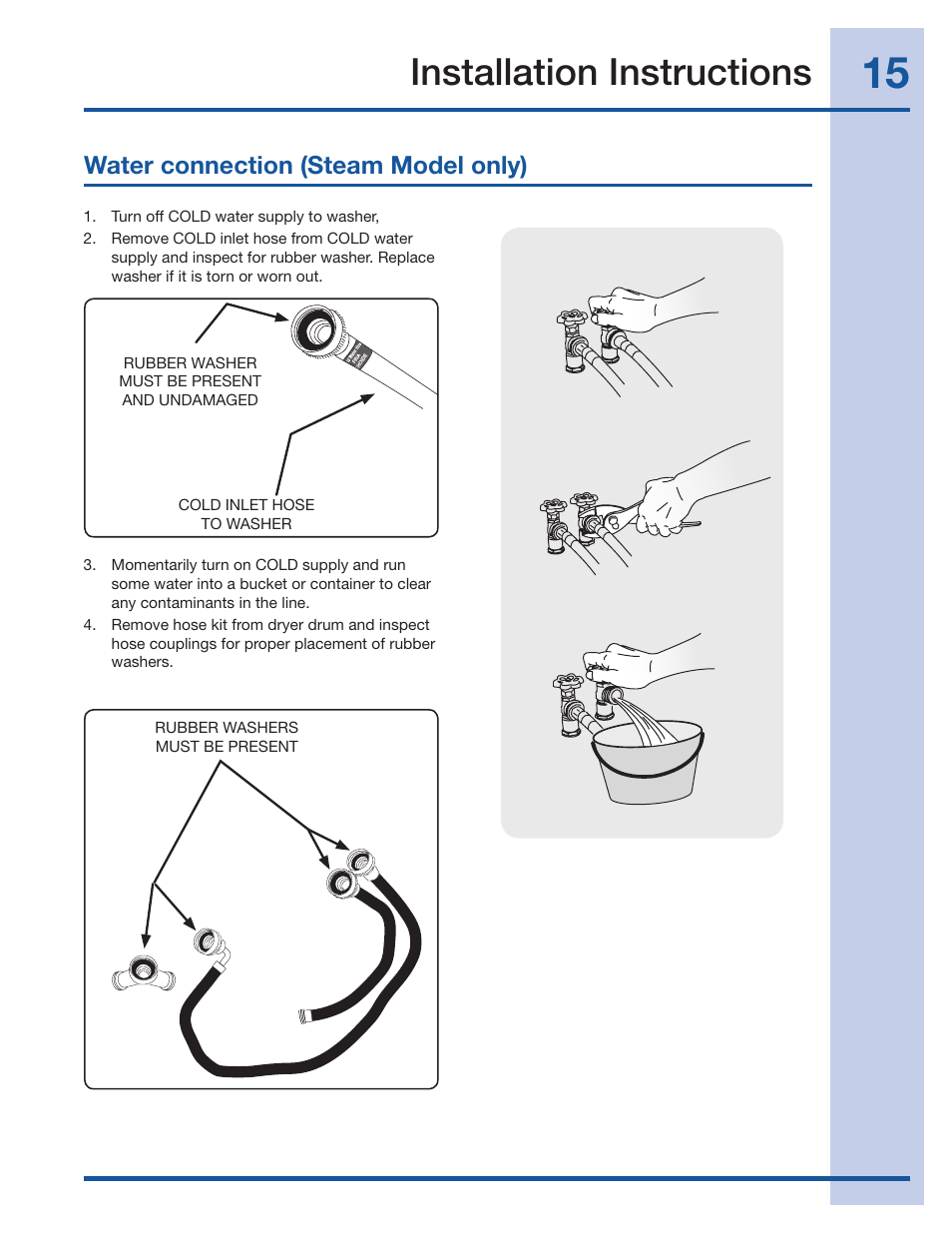 Installation instructions, Water connection (steam model only) | Electrolux 134709300 User Manual | Page 15 / 26