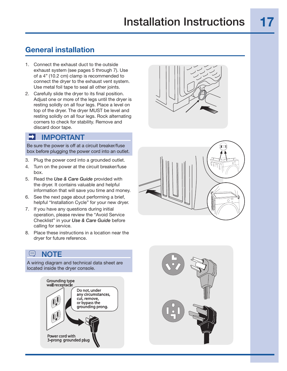 Installation instructions, Important | Electrolux 134709300 User Manual | Page 17 / 26