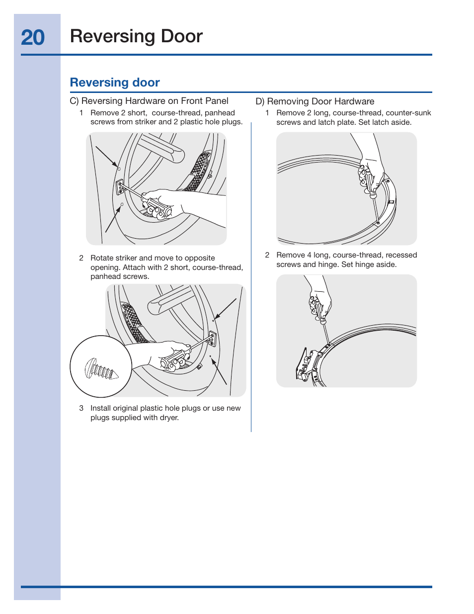 Reversing door | Electrolux 134709300 User Manual | Page 20 / 26