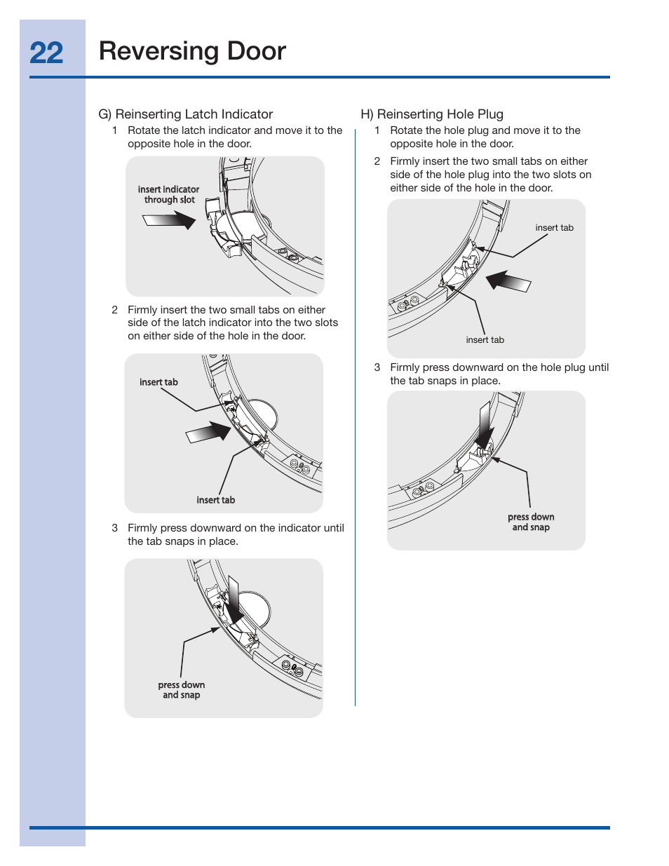 Reversing door | Electrolux 134709300 User Manual | Page 22 / 26
