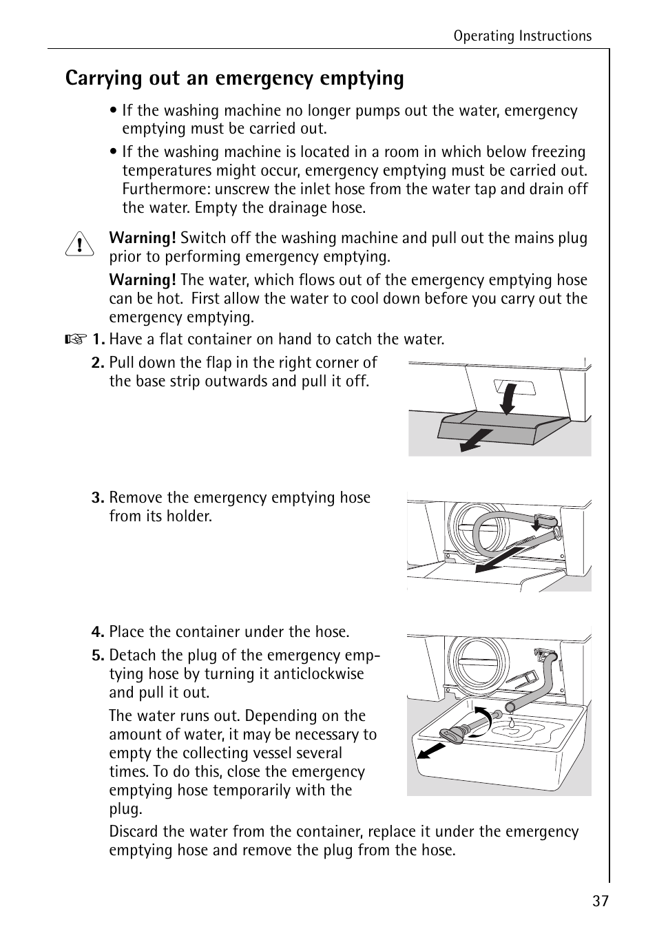 Carrying out an emergency emptying | Electrolux 86741 User Manual | Page 37 / 60