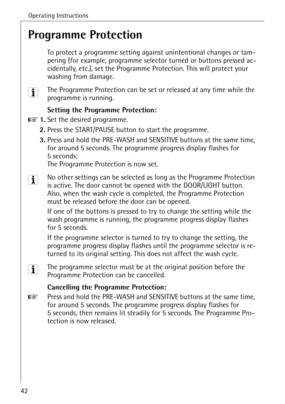 Programme protection | Electrolux 86741 User Manual | Page 42 / 60