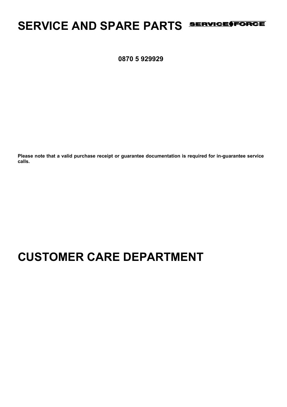 Service and spare parts, Customer care department | Electrolux EKC6044 User Manual | Page 28 / 36