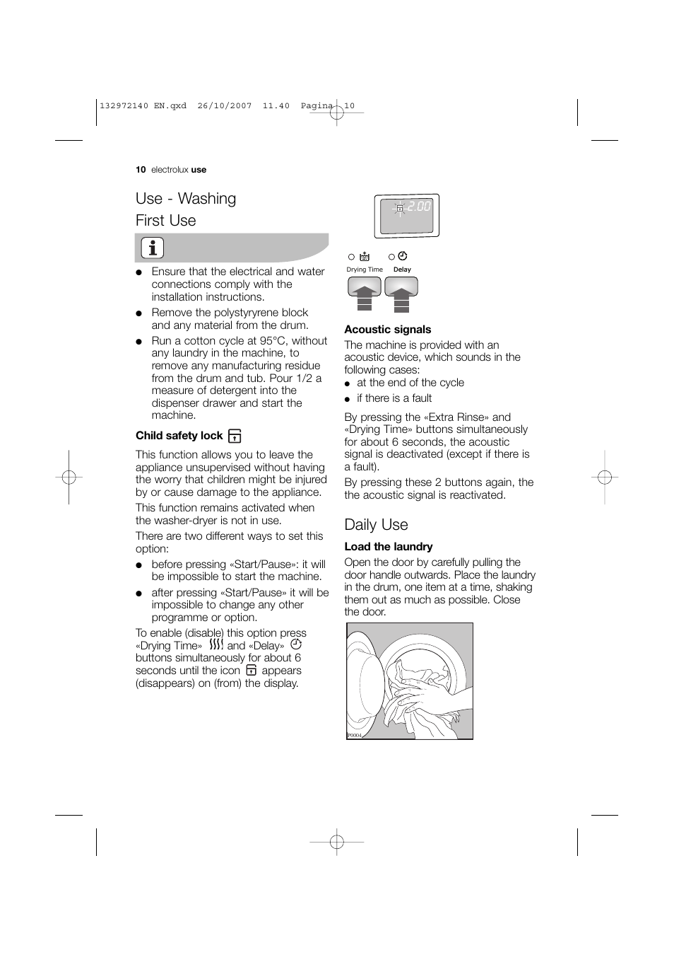 Use - washing first use, Daily use | Electrolux EWX 14540 W User Manual | Page 10 / 52