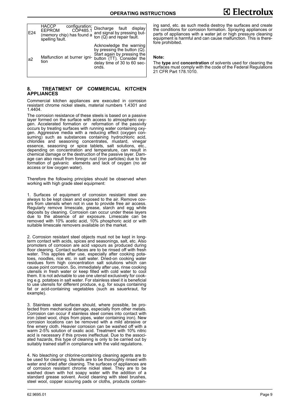 Treatment of commercial kitchen appliances | Electrolux 583398 User Manual | Page 11 / 11