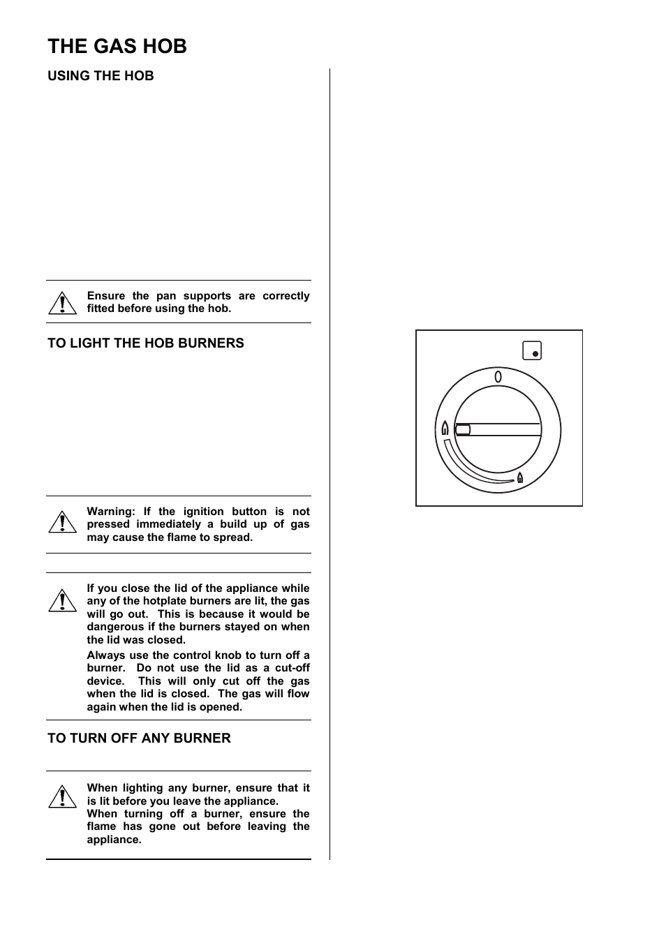 The gas hob, Using the hob | Electrolux EKM6047 User Manual | Page 10 / 36