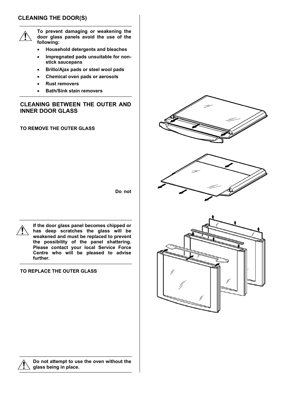 24 cleaning the door(s), Cleaning between the outer and inner door glass, The outer door glass is removable for cleaning | Electrolux EKM6047 User Manual | Page 24 / 36