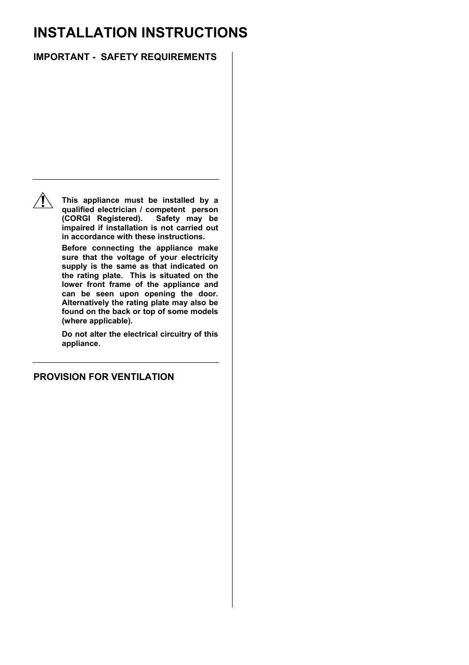 Installation instructions | Electrolux EKM6047 User Manual | Page 30 / 36