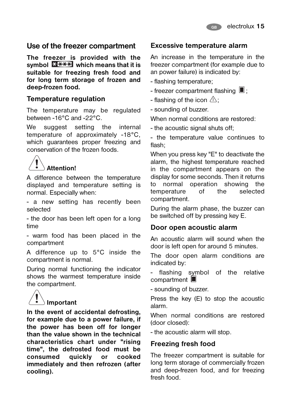 Use of the freezer compartment | Electrolux ENB 38607 X User Manual | Page 15 / 36