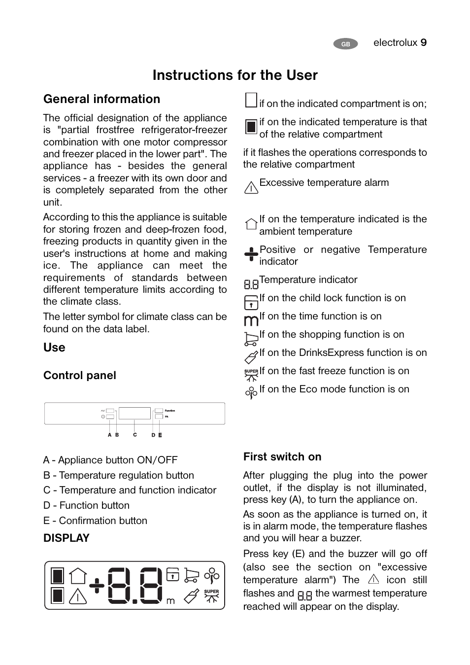 Instructions for the user, General information | Electrolux ENB 38607 X User Manual | Page 9 / 36