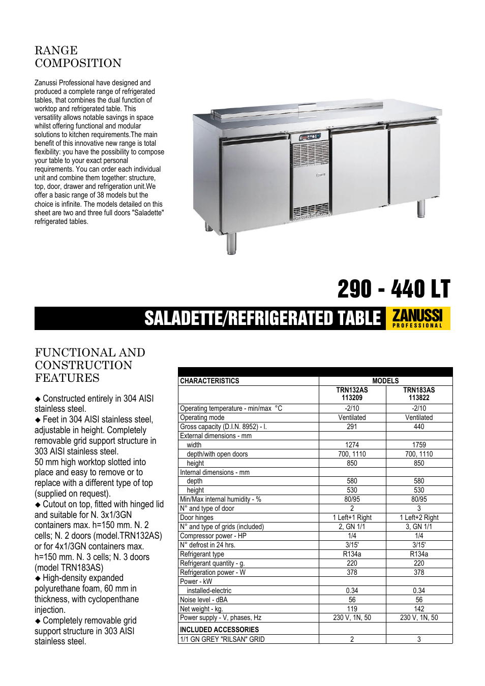 Electrolux Zanussi Professional TRN183AS User Manual | 3 pages
