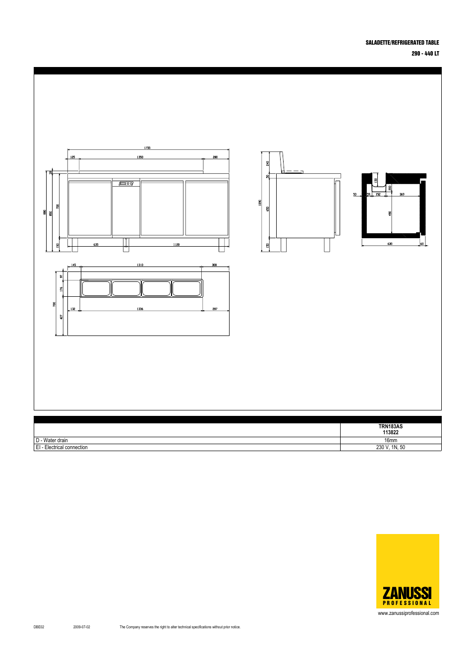 Zanussi | Electrolux Zanussi Professional TRN183AS User Manual | Page 3 / 3