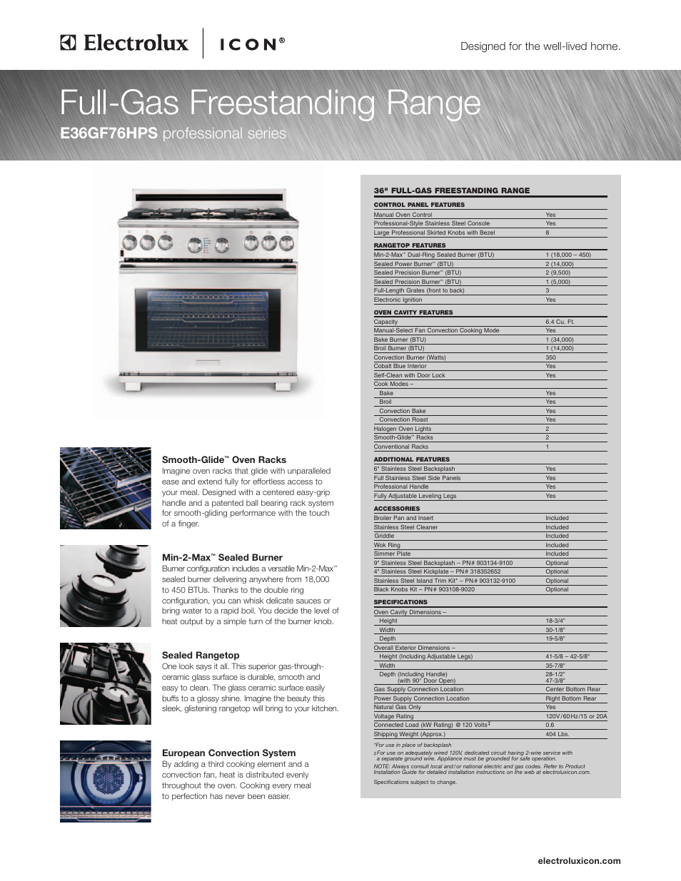 Electrolux E36GF76HPS User Manual | 2 pages